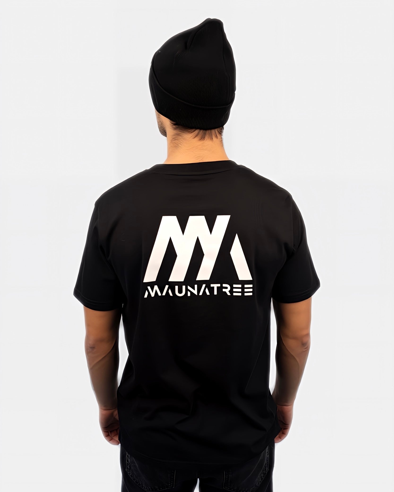 Maunatree's nachhaltiges Basic Shirt aus Bio-Baumwolle, Shirt in Schwarz mit weißem Design auf dem Rücken, 100% Bio, Öko-Tex zertifiziert, vegan, FairWear bestätigt, mit Natur Logo, Unisex für Männer & Frauen, Geschenkidee, Mountainbike & MTB, Natur, Sportlicher Look, Snowboard, Berg und Ski